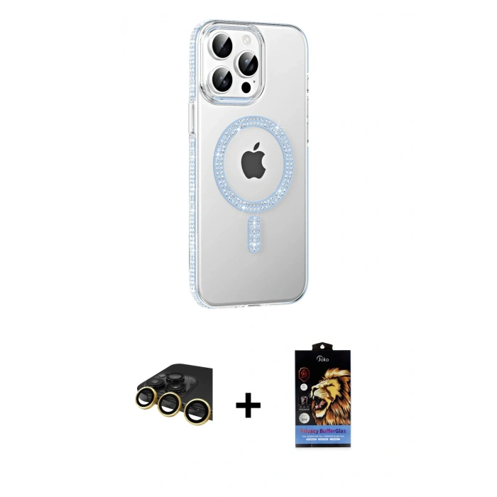 MARSİLYAN™- iPhone 14 Pro Max Kılıf Yörünge Koleksiyonu - Siyah Buffer Hayalet Cam Ekran Koruyucu + Raze Metal Kamera Lens - GD
