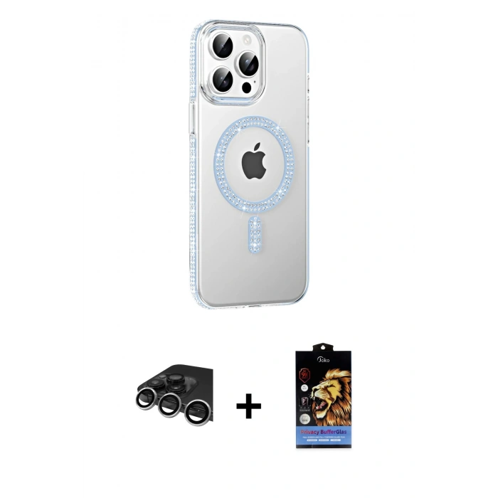 MARSİLYAN™- iPhone 14 Pro Max Kılıf Yörünge Koleksiyonu - Siyah Buffer Hayalet Cam Ekran Koruyucu + Raze Metal Kamera Lens - GS
