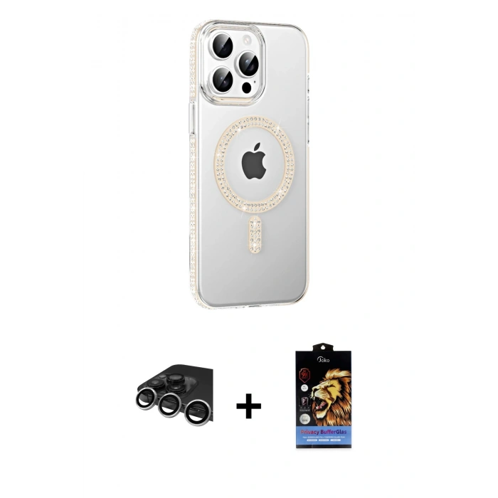 MARSİLYAN™- iPhone 14 Pro Max Kılıf Yörünge Koleksiyonu - Siyah Buffer Hayalet Cam Ekran Koruyucu + Raze Metal Kamera Lens - GS