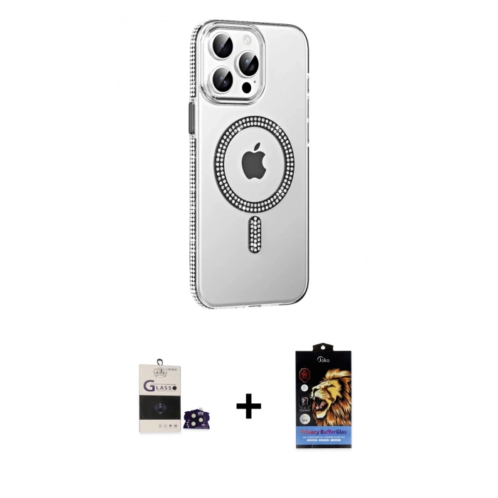 MARSİLYAN™- iPhone 14 Pro Max Kılıf Yörünge Koleksiyonu - Siyah Buffer Hayalet Cam Ekran Koruyucu + Siyah Bilvis Titan Kamera Lens
