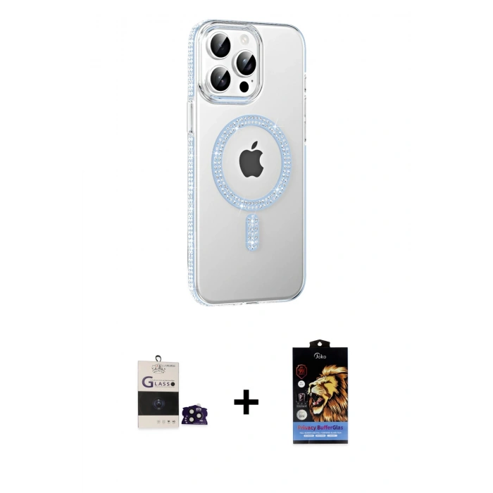 MARSİLYAN™- iPhone 14 Pro Max Kılıf Yörünge Koleksiyonu - Siyah Buffer Hayalet Cam Ekran Koruyucu + Siyah Bilvis Titan Kamera Lens