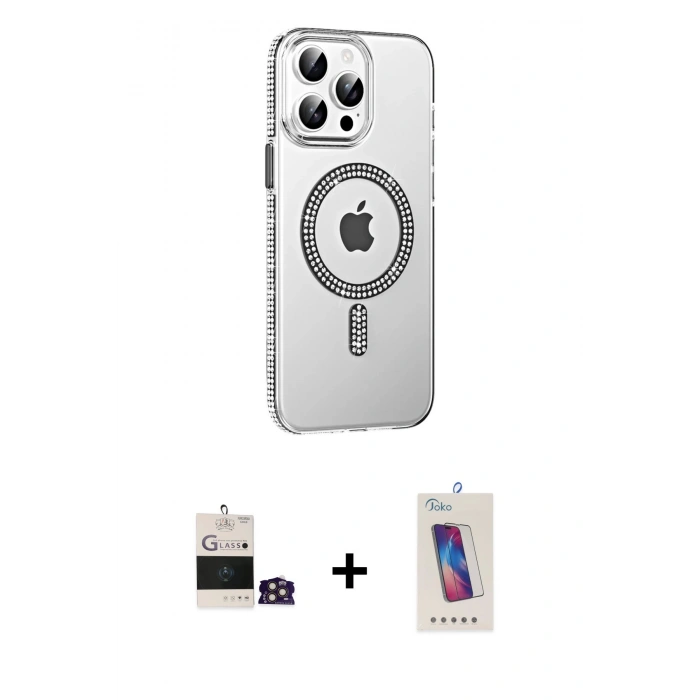 MARSİLYAN™- iPhone 14 Pro Max Kılıf Yörünge Koleksiyonu - Siyah Joko 5D Cam + Gold Bilvis Titan Kamera Lens