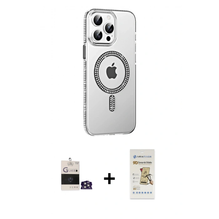 MARSİLYAN™- iPhone 14 Pro Max Kılıf Yörünge Koleksiyonu - Siyah Mat Seramik Nano Ekran Koruyucu + Bilvis Titan Kamera Lens - GS