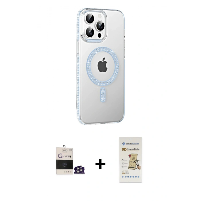 MARSİLYAN™- iPhone 14 Pro Max Kılıf Yörünge Koleksiyonu - Siyah Mat Seramik Nano Ekran Koruyucu + Bilvis Titan Kamera Lens - GS