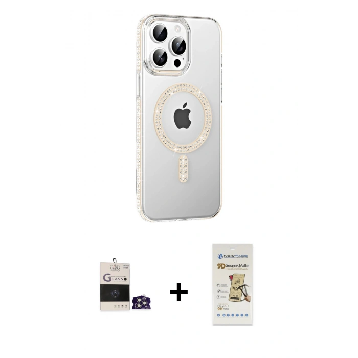 MARSİLYAN™- iPhone 14 Pro Max Kılıf Yörünge Koleksiyonu - Siyah Mat Seramik Nano Ekran Koruyucu + Bilvis Titan Kamera Lens - GS