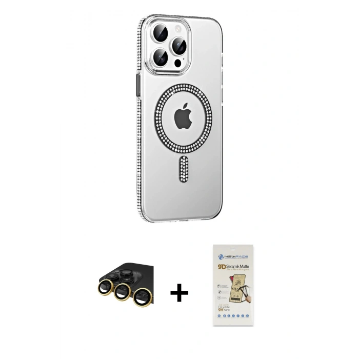 MARSİLYAN™- iPhone 14 Pro Max Kılıf Yörünge Koleksiyonu - Siyah Mat Seramik Nano Ekran Koruyucu + Raze Metal Kamera Lens - GD