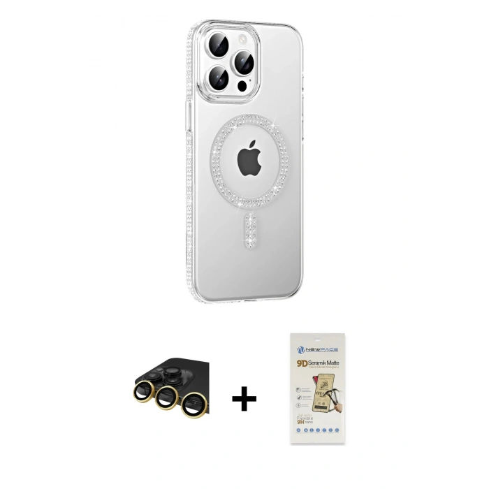 MARSİLYAN™- iPhone 14 Pro Max Kılıf Yörünge Koleksiyonu - Siyah Mat Seramik Nano Ekran Koruyucu + Raze Metal Kamera Lens - GD
