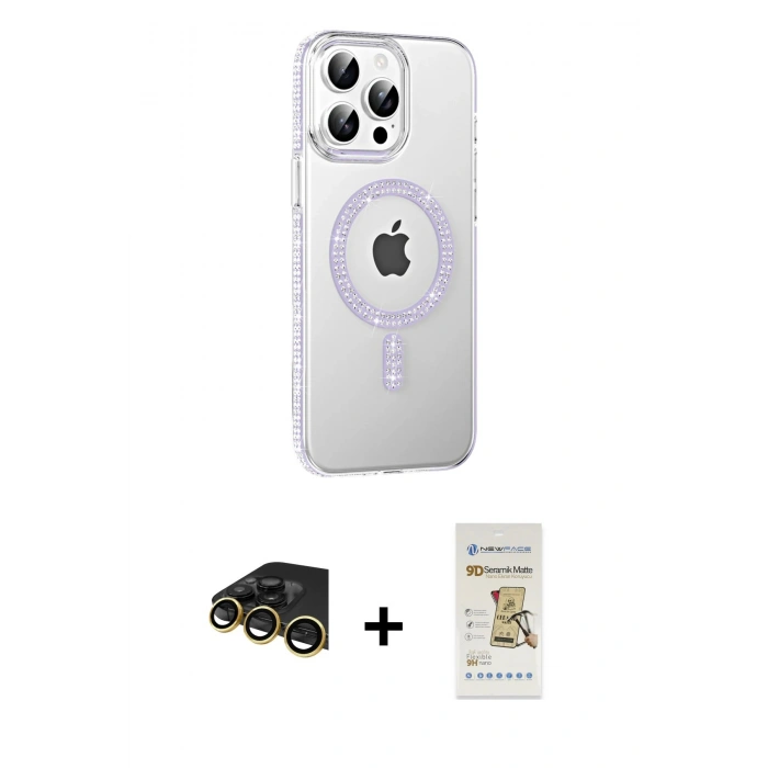 MARSİLYAN™- iPhone 14 Pro Max Kılıf Yörünge Koleksiyonu - Siyah Mat Seramik Nano Ekran Koruyucu + Raze Metal Kamera Lens - GD