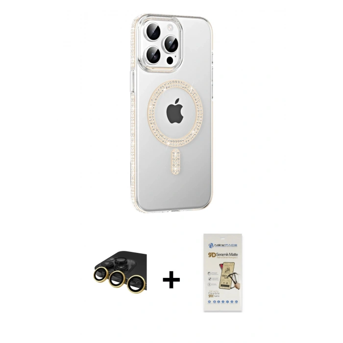 MARSİLYAN™- iPhone 14 Pro Max Kılıf Yörünge Koleksiyonu - Siyah Mat Seramik Nano Ekran Koruyucu + Raze Metal Kamera Lens - GD
