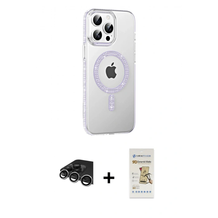 MARSİLYAN™- iPhone 14 Pro Max Kılıf Yörünge Koleksiyonu - Siyah Mat Seramik Nano Ekran Koruyucu + Raze Metal Kamera Lens - GS