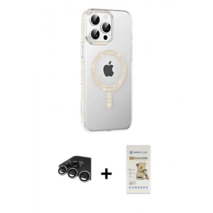 MARSİLYAN™- iPhone 14 Pro Max Kılıf Yörünge Koleksiyonu - Siyah Mat Seramik Nano Ekran Koruyucu + Raze Metal Kamera Lens - GS