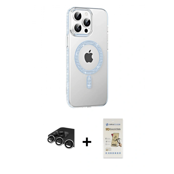 MARSİLYAN™- iPhone 14 Pro Max Kılıf Yörünge Koleksiyonu - Siyah Mat Seramik Nano Ekran Koruyucu + Raze Metal Kamera Lens - GS