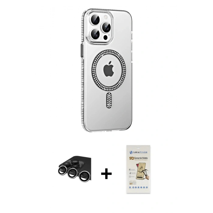 MARSİLYAN™- iPhone 14 Pro Max Kılıf Yörünge Koleksiyonu - Siyah Mat Seramik Nano Ekran Koruyucu + Raze Metal Kamera Lens - GS