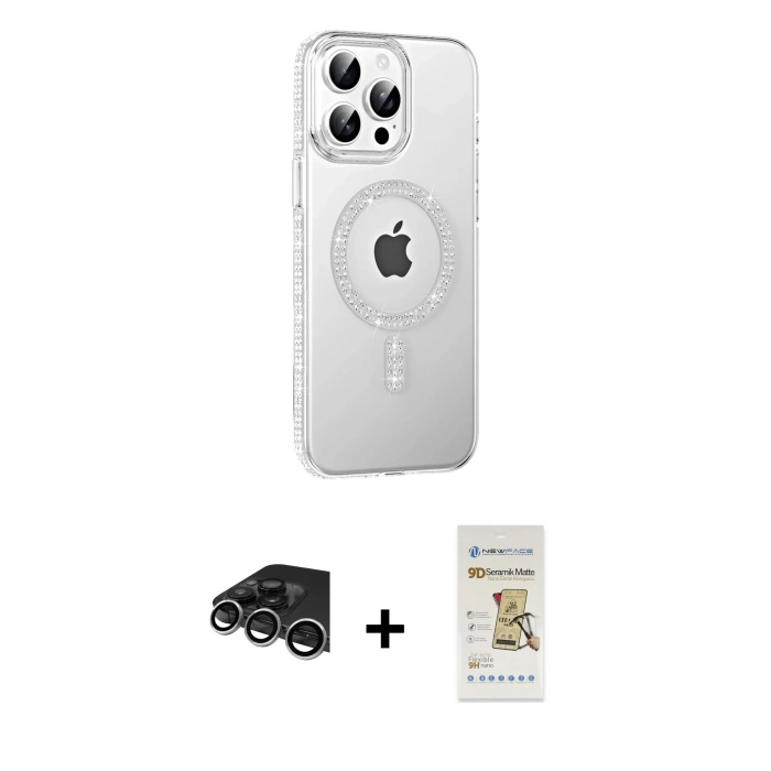 MARSİLYAN™- iPhone 14 Pro Max Kılıf Yörünge Koleksiyonu - Siyah Mat Seramik Nano Ekran Koruyucu + Raze Metal Kamera Lens - GS