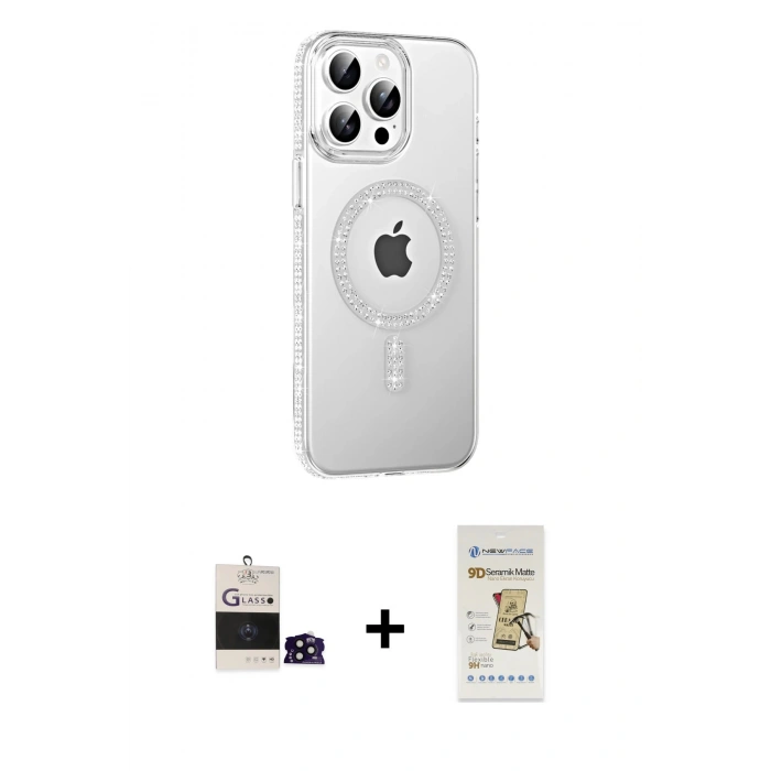 MARSİLYAN™- iPhone 14 Pro Max Kılıf Yörünge Koleksiyonu - Siyah Mat Seramik Nano Ekran Koruyucu + Bilvis Titan Kamera Lens - SH
