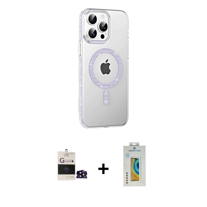 MARSİLYAN™- iPhone 14 Pro Max Kılıf Yörünge Koleksiyonu - Siyah Polymer Nano Ekran Koruyucu + Bilvis Titan Kamera Lens - SH