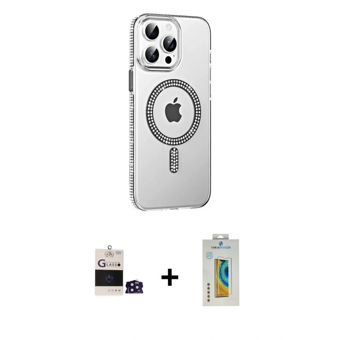 MARSİLYAN™- iPhone 14 Pro Max Kılıf Yörünge Koleksiyonu - Siyah Polymer Nano Ekran Koruyucu + Bilvis Titan Kamera Lens - DNMR