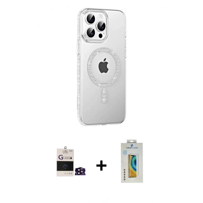 MARSİLYAN™- iPhone 14 Pro Max Kılıf Yörünge Koleksiyonu - Siyah Polymer Nano Ekran Koruyucu + Bilvis Titan Kamera Lens - DNMR