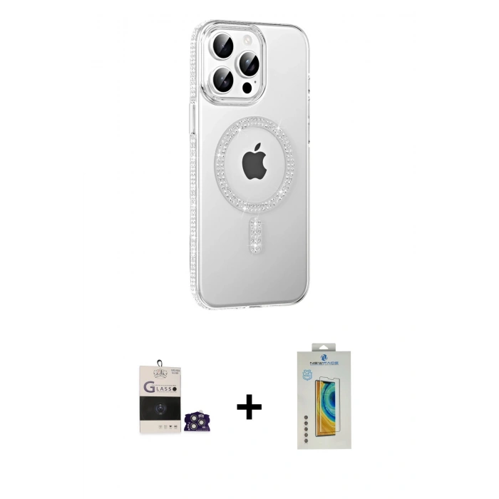 MARSİLYAN™- iPhone 14 Pro Max Kılıf Yörünge Koleksiyonu - Siyah Polymer Nano Ekran Koruyucu + Bilvis Titan Kamera Lens - GS