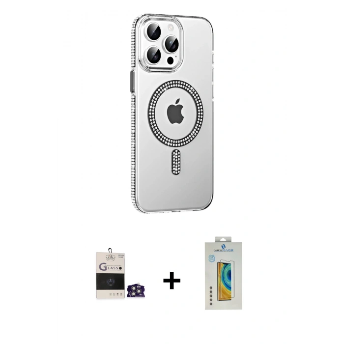 MARSİLYAN™- iPhone 14 Pro Max Kılıf Yörünge Koleksiyonu - Siyah Polymer Nano Ekran Koruyucu + Bilvis Titan Kamera Lens - GS