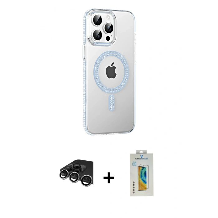 MARSİLYAN™- iPhone 14 Pro Max Kılıf Yörünge Koleksiyonu - Siyah Polymer Nano Ekran Koruyucu + Gümüş Raze Metal Kamera Lens
