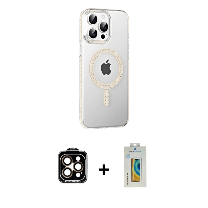 MARSİLYAN™- iPhone 14 Pro Max Kılıf Yörünge Koleksiyonu - Siyah Polymer Nano Ekran Koruyucu + PVD Metal Kamera Lens - TU