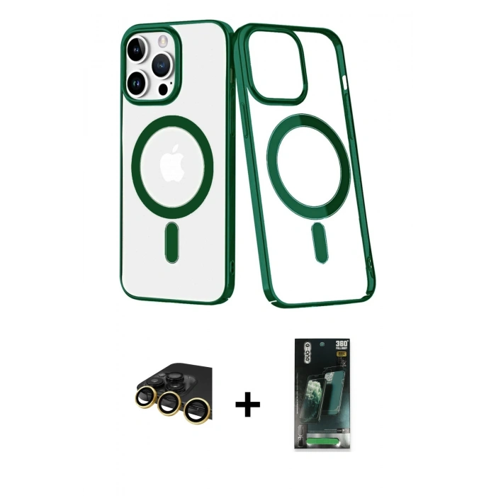 MARSİLYAN™- iPhone 14 Pro Max Kılıf Yörünge Minimal - Şeffaf 360 Full Body Arka Koruyucu + Raze Metal Kamera Lens - GD