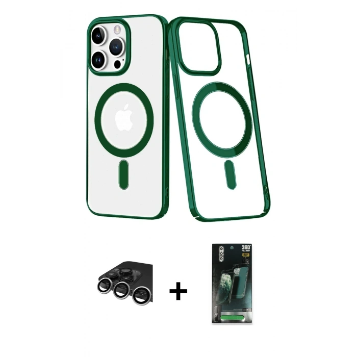 MARSİLYAN™- iPhone 14 Pro Max Kılıf Yörünge Minimal - Şeffaf 360 Full Body Arka Koruyucu + Raze Metal Kamera Lens - GS