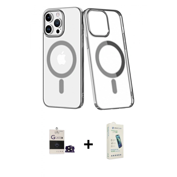 MARSİLYAN™- iPhone 14 Pro Max Kılıf Yörünge Minimal - Şeffaf Pasifik Cam Ekran Koruyucu + Bilvis Titan Kamera Lens - SH