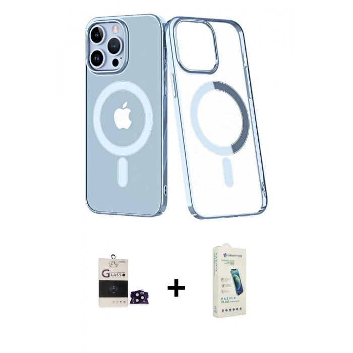 MARSİLYAN™- iPhone 14 Pro Max Kılıf Yörünge Minimal - Şeffaf Pasifik Cam Ekran Koruyucu + Bilvis Titan Kamera Lens - SH