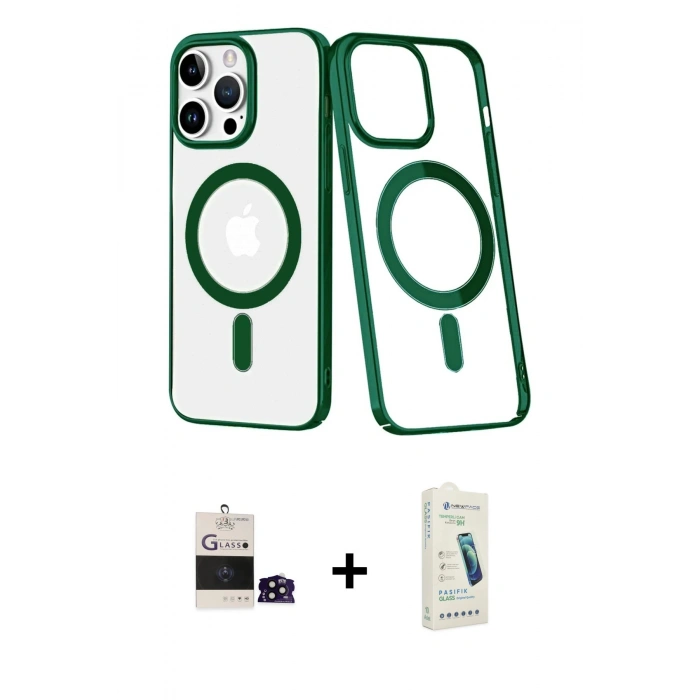MARSİLYAN™- iPhone 14 Pro Max Kılıf Yörünge Minimal - Şeffaf Pasifik Cam Ekran Koruyucu + Bilvis Titan Kamera Lens - SH