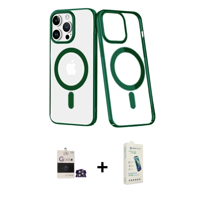 MARSİLYAN™- iPhone 14 Pro Max Kılıf Yörünge Minimal - Şeffaf Pasifik Cam Ekran Koruyucu + Bilvis Titan Kamera Lens - GS