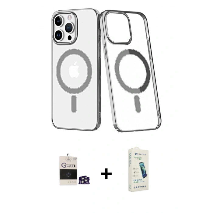 MARSİLYAN™- iPhone 14 Pro Max Kılıf Yörünge Minimal - Şeffaf Pasifik Cam Ekran Koruyucu + Bilvis Titan Kamera Lens - GS