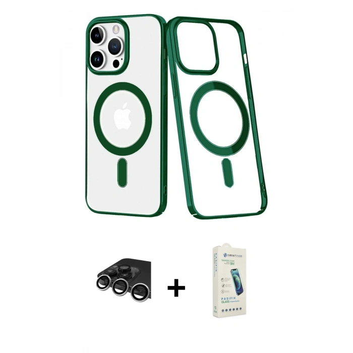 MARSİLYAN™- iPhone 14 Pro Max Kılıf Yörünge Minimal - Şeffaf Pasifik Cam Ekran Koruyucu + Raze Metal Kamera Lens - GS