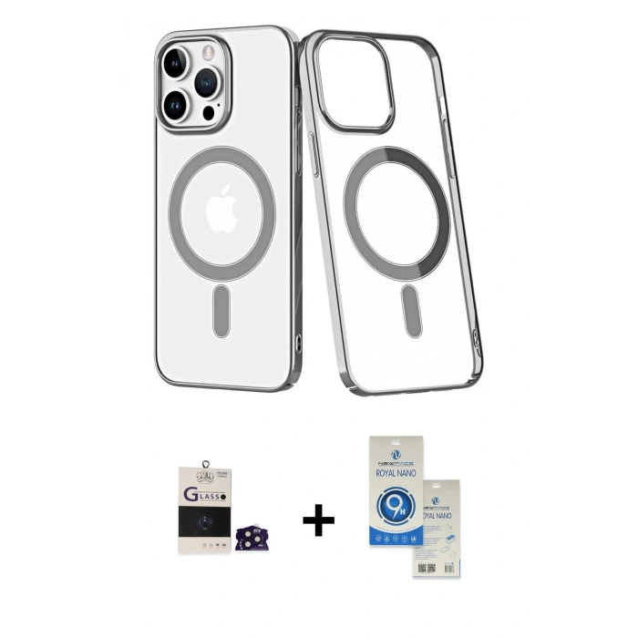 MARSİLYAN™- iPhone 14 Pro Max Kılıf Yörünge Minimal - Şeffaf Royal Nano Ekran Koruyucu + Bilvis Titan Kamera Lens - DNMR