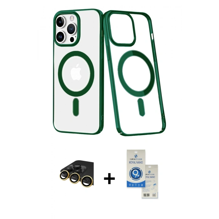 MARSİLYAN™- iPhone 14 Pro Max Kılıf Yörünge Minimal - Şeffaf Royal Nano Ekran Koruyucu + Raze Metal Kamera Lens - GD
