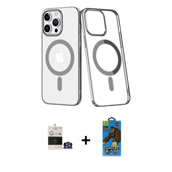 MARSİLYAN™- iPhone 14 Pro Max Kılıf Yörünge Minimal - Siyah 18D Cam Ekran Koruyucu + Bilvis Titan Kamera Lens - GS