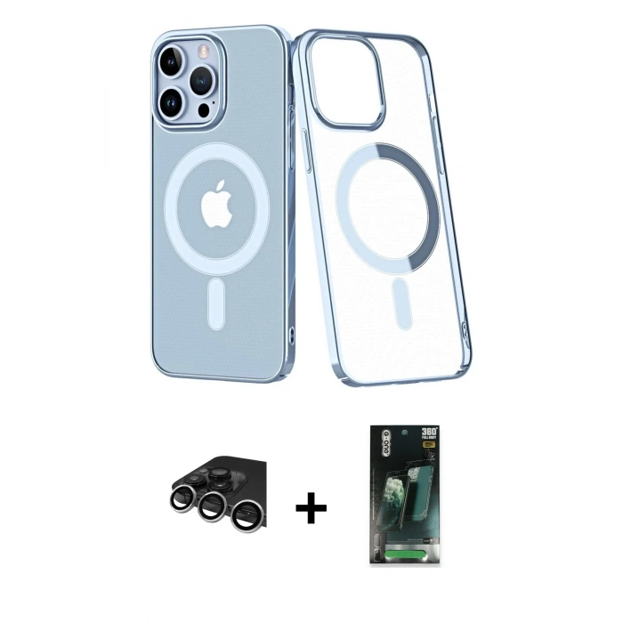 MARSİLYAN™- iPhone 14 Pro Max Kılıf Yörünge Minimal - Siyah 360 Mat Full Body Arka Koruyucu + Raze Metal Kamera Lens - GS
