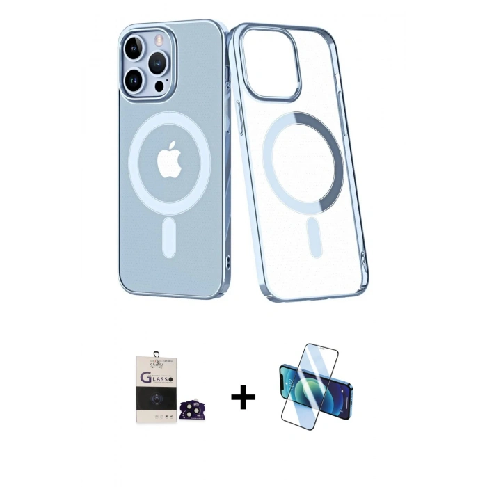 MARSİLYAN™- iPhone 14 Pro Max Kılıf Yörünge Minimal - Siyah 3D Antistatik Cam Ekran Koruyucu + Siyah Bilvis Titan Kamera Lens