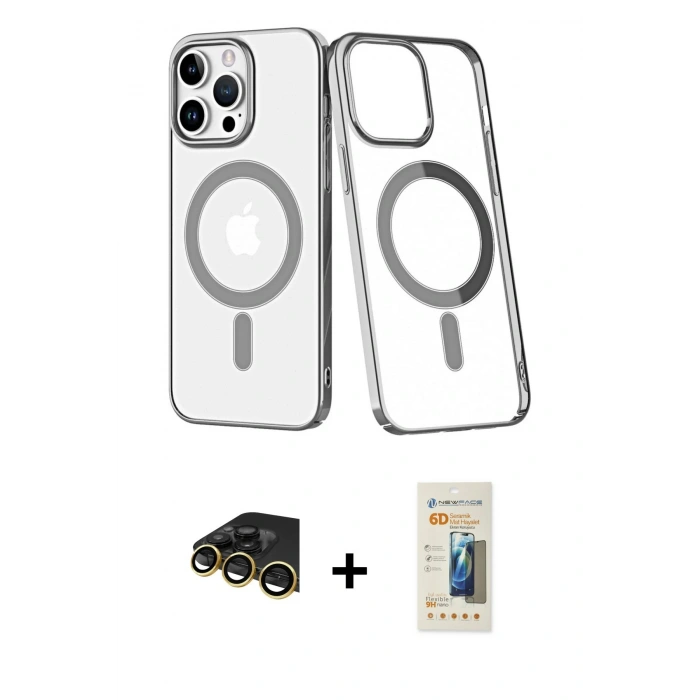 MARSİLYAN™- iPhone 14 Pro Max Kılıf Yörünge Minimal - Siyah 6D Mat Seramik Hayalet Nano Ekran Koruyucu + Gold Raze Metal Kamera Lens