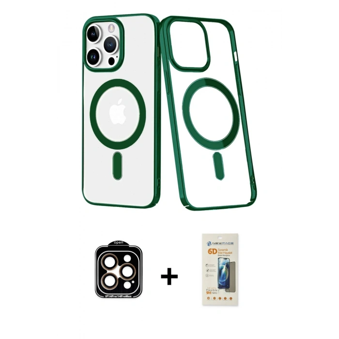 MARSİLYAN™- iPhone 14 Pro Max Kılıf Yörünge Minimal - Siyah 6D Mat Seramik Hayalet Nano Ekran Koruyucu + PVD Metal Kamera Lens - TU