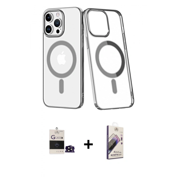 MARSİLYAN™- iPhone 14 Pro Max Kılıf Yörünge Minimal - Siyah Bilvis 3D Mat Cam Ekran Koruyucu + Bilvis Titan Kamera Lens - SH