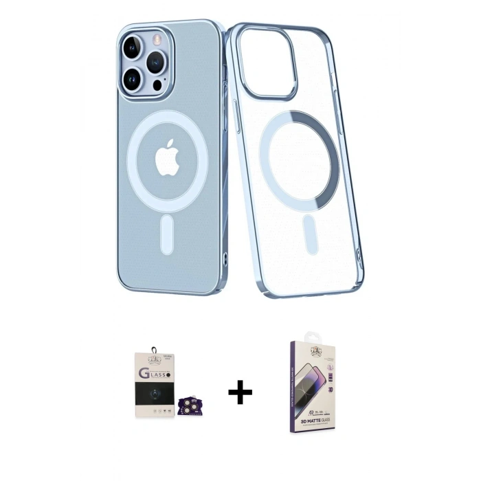 MARSİLYAN™- iPhone 14 Pro Max Kılıf Yörünge Minimal - Siyah Bilvis 3D Mat Cam Ekran Koruyucu + Gold Bilvis Titan Kamera Lens