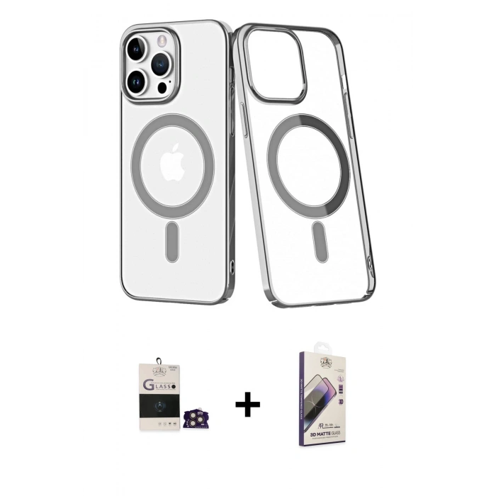 MARSİLYAN™- iPhone 14 Pro Max Kılıf Yörünge Minimal - Siyah Bilvis 3D Mat Cam Ekran Koruyucu + Gold Bilvis Titan Kamera Lens