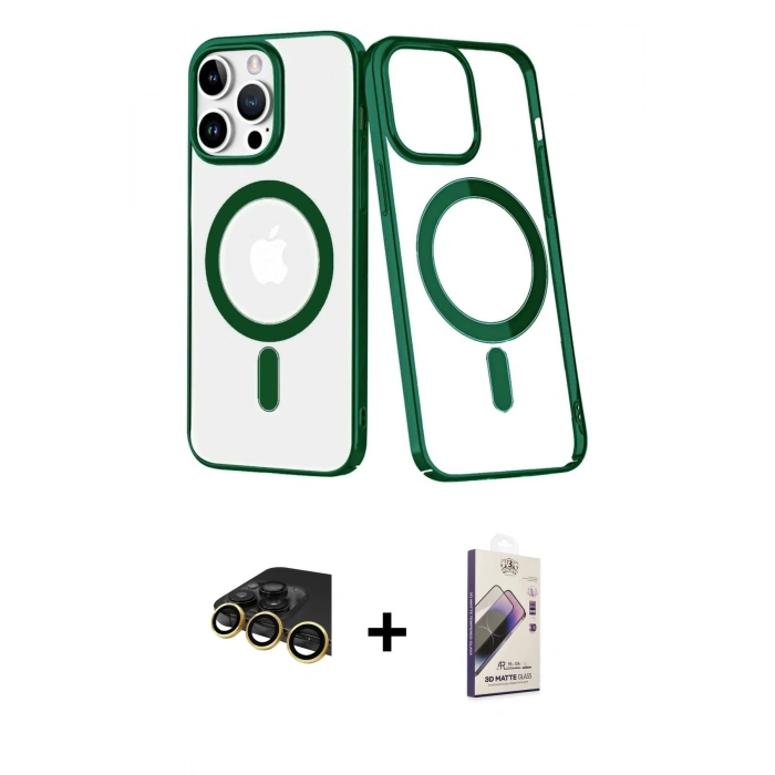 MARSİLYAN™- iPhone 14 Pro Max Kılıf Yörünge Minimal - Siyah Bilvis 3D Mat Cam Ekran Koruyucu + Raze Metal Kamera Lens - GD