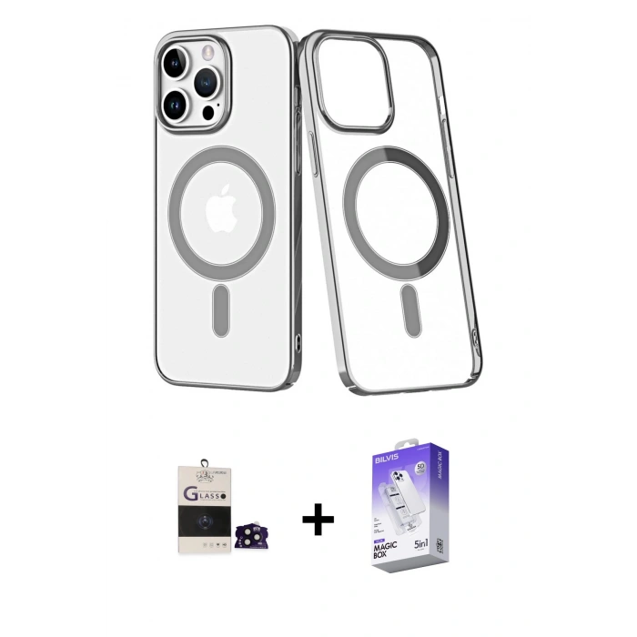 MARSİLYAN™- iPhone 14 Pro Max Kılıf Yörünge Minimal - Siyah Bilvis 5in1 3D Magic Cam Ekran Koruyucu + Bilvis Titan Kamera Lens - SH
