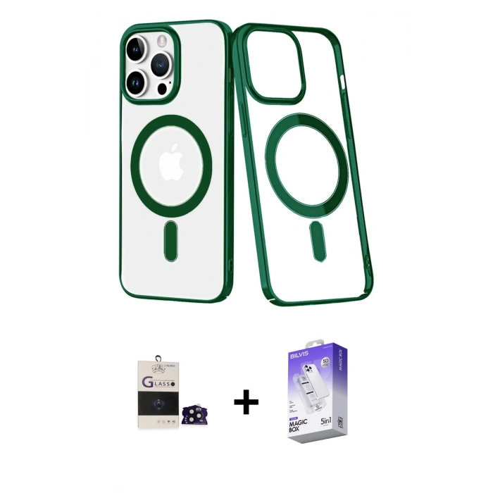 MARSİLYAN™- iPhone 14 Pro Max Kılıf Yörünge Minimal - Siyah Bilvis 5in1 3D Magic Cam Ekran Koruyucu + Bilvis Titan Kamera Lens - SH