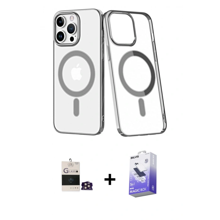 MARSİLYAN™- iPhone 14 Pro Max Kılıf Yörünge Minimal - Siyah Bilvis 5in1 5D Magic Hayalet Cam Ekran Koruyucu + Bilvis Titan Kamera Lens - GD