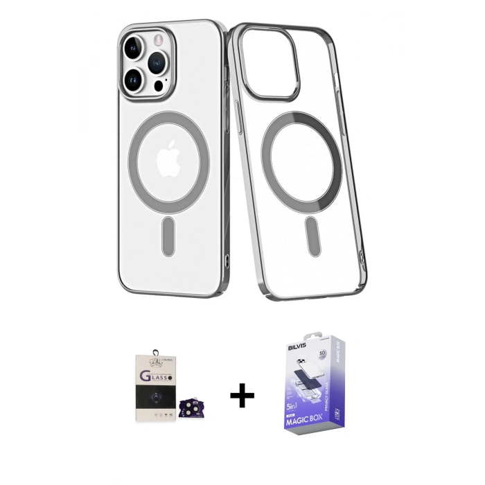 MARSİLYAN™- iPhone 14 Pro Max Kılıf Yörünge Minimal - Siyah Bilvis 5in1 5D Magic Hayalet Cam Ekran Koruyucu + Bilvis Titan Kamera Lens - SH