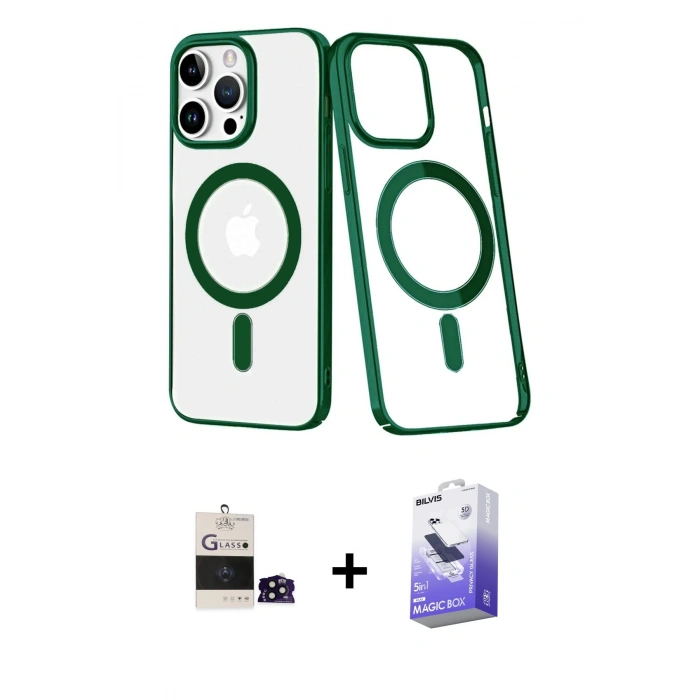 MARSİLYAN™- iPhone 14 Pro Max Kılıf Yörünge Minimal - Siyah Bilvis 5in1 5D Magic Hayalet Cam Ekran Koruyucu + Bilvis Titan Kamera Lens - SH